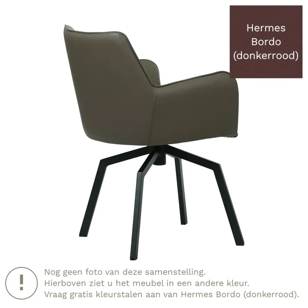 afbeelding van Leren draaibare eetkamerstoel Jazz - Hermes Bordo (donkerrood) - Spinpoot staal vierkant zwart