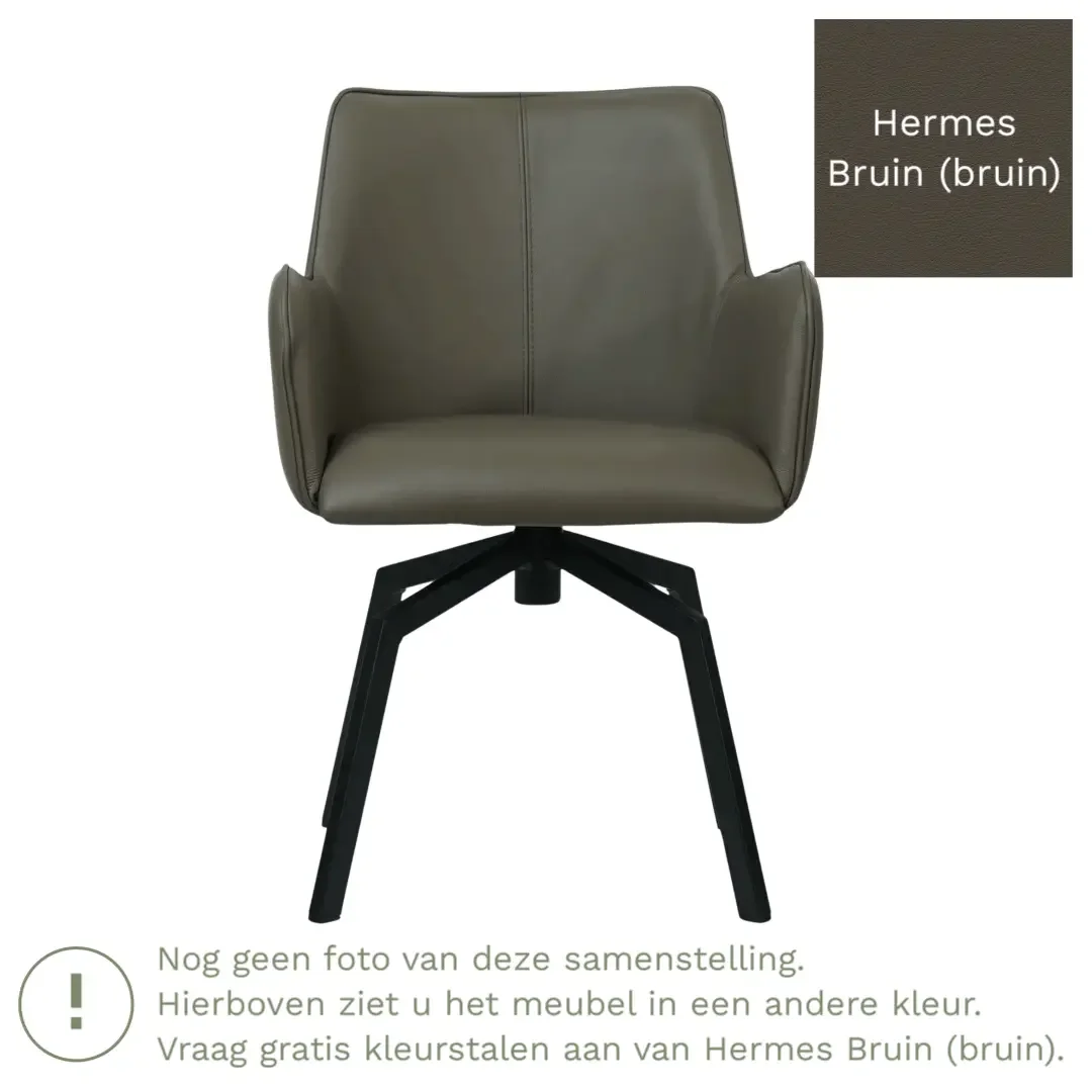 afbeelding van Leren draaibare eetkamerstoel Jazz - Hermes Bruin (bruin) - Spinpoot staal vierkant zwart
