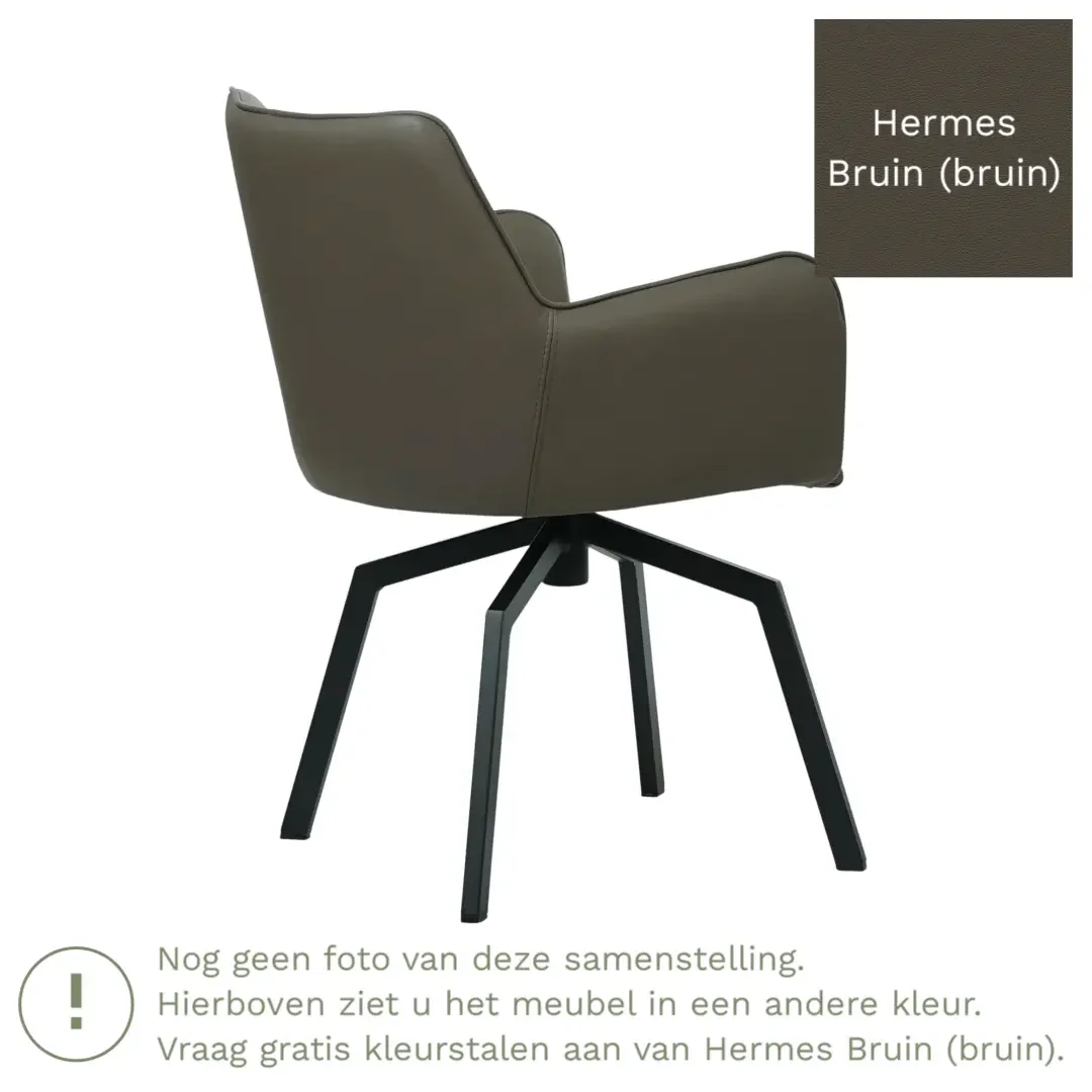 afbeelding van Leren draaibare eetkamerstoel Jazz - Hermes Bruin (bruin) - Spinpoot staal vierkant zwart