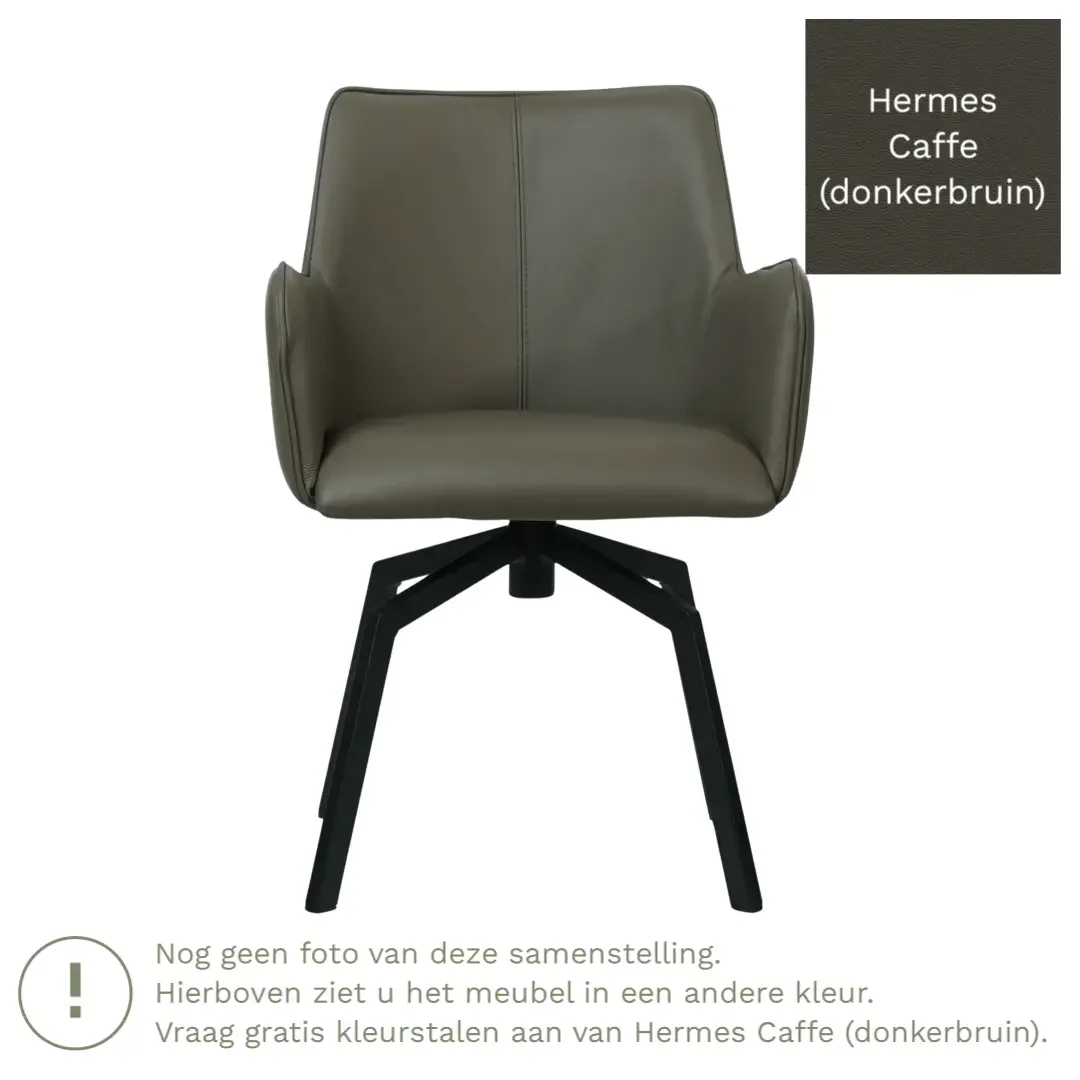 afbeelding van Leren draaibare eetkamerstoel Jazz - Hermes Caffe (donkerbruin) - Spinpoot staal vierkant zwart