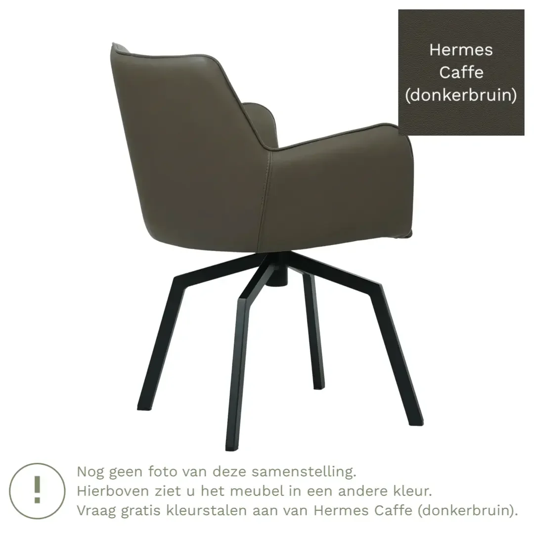 afbeelding van Leren draaibare eetkamerstoel Jazz - Hermes Caffe (donkerbruin) - Spinpoot staal vierkant zwart