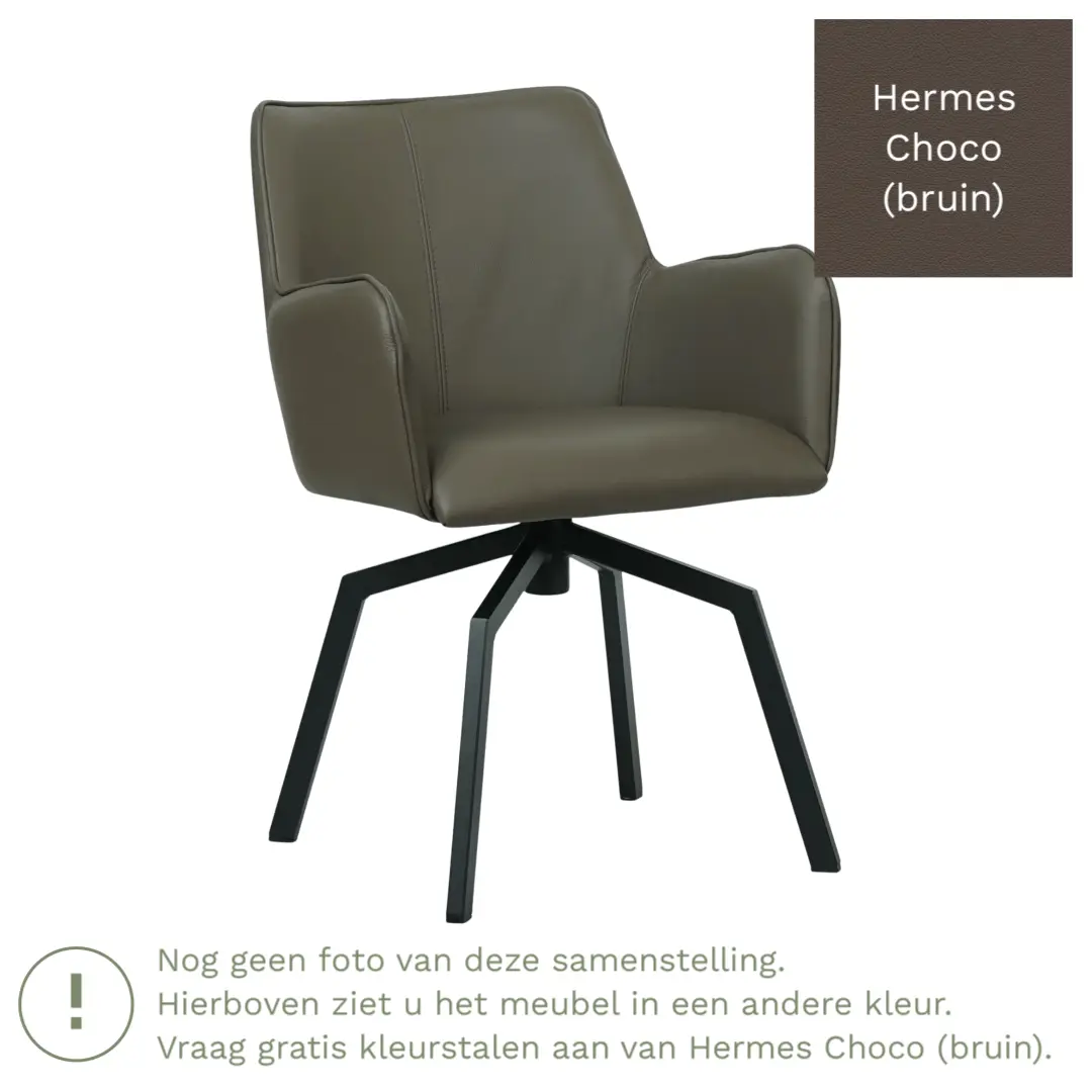 afbeelding van Leren draaibare eetkamerstoel Jazz - Hermes Choco (bruin) - Spinpoot staal vierkant zwart