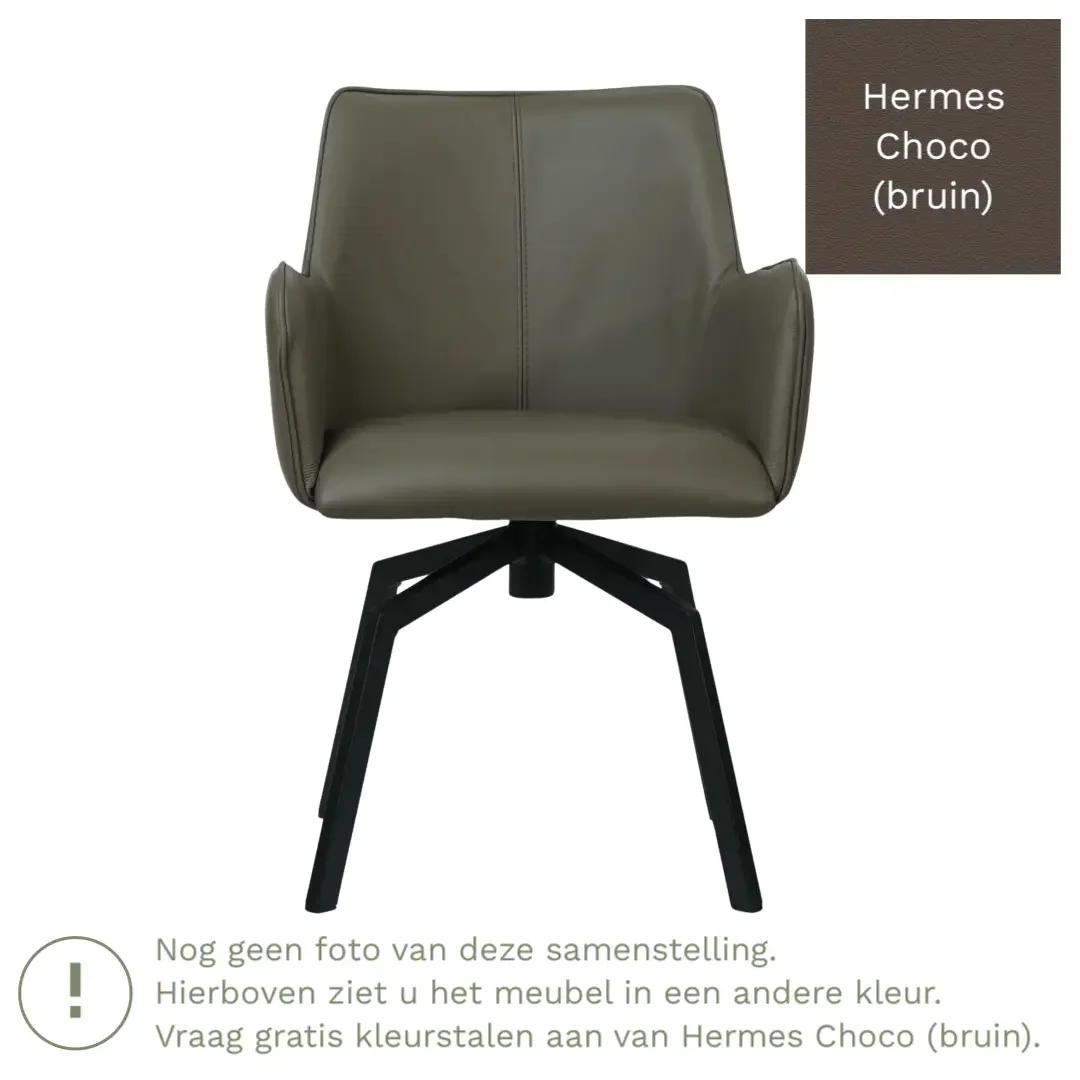 afbeelding van Leren draaibare eetkamerstoel Jazz - Hermes Choco (bruin) - Spinpoot staal vierkant zwart