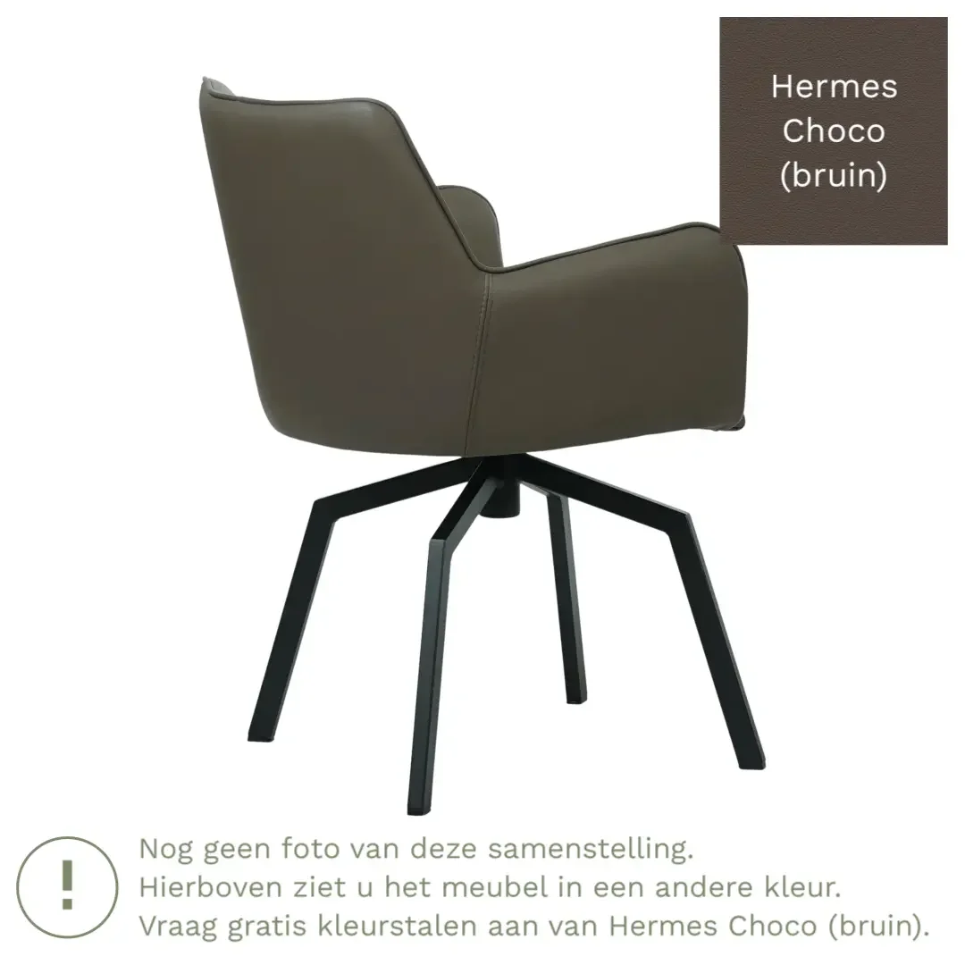 afbeelding van Leren draaibare eetkamerstoel Jazz - Hermes Choco (bruin) - Spinpoot staal vierkant zwart