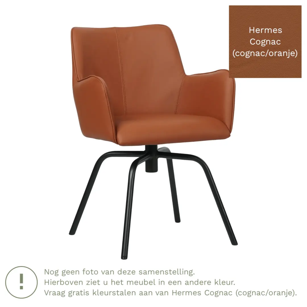 afbeelding van Leren draaibare eetkamerstoel Jazz - Hermes Cognac (cognac/oranje) - Spinpoot staal rond zwart