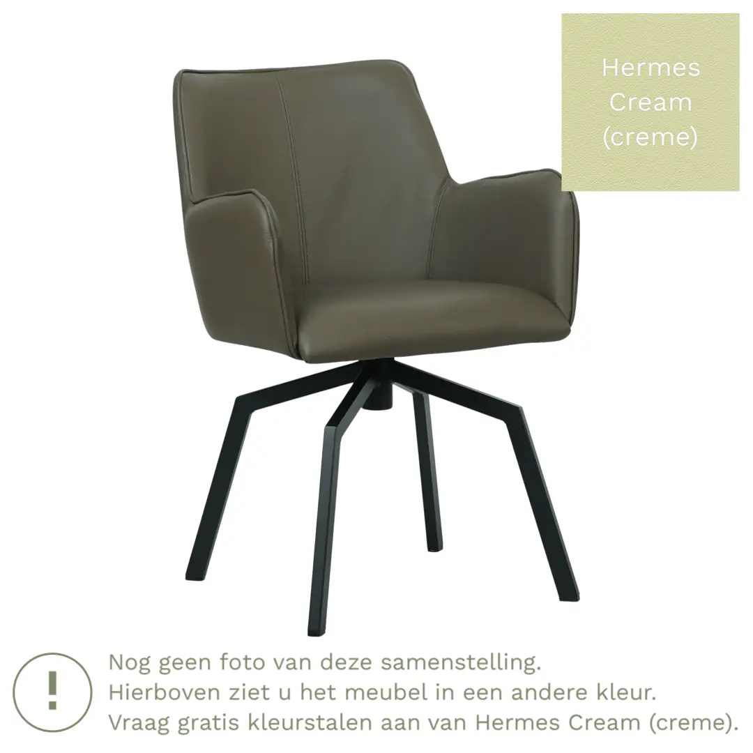 afbeelding van Leren draaibare eetkamerstoel Jazz - Hermes Cream (crème) - Spinpoot staal vierkant zwart