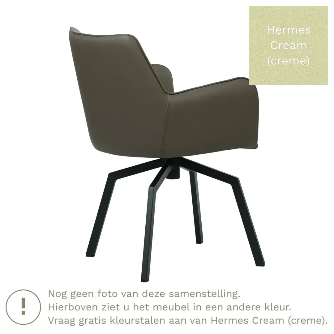 afbeelding van Leren draaibare eetkamerstoel Jazz - Hermes Cream (crème) - Spinpoot staal vierkant zwart