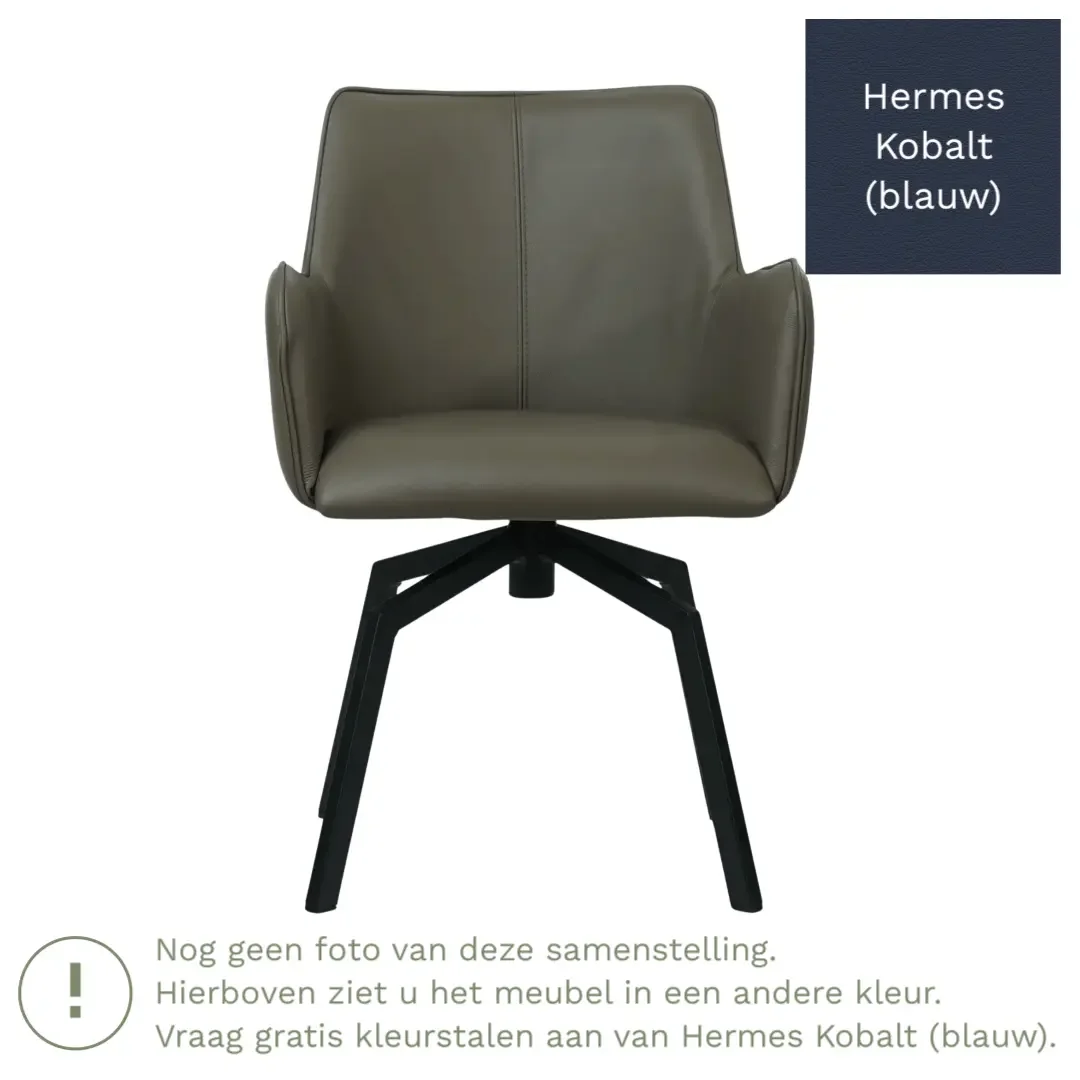 afbeelding van Leren draaibare eetkamerstoel Jazz - Hermes Kobalt (blauw) - Spinpoot staal vierkant zwart