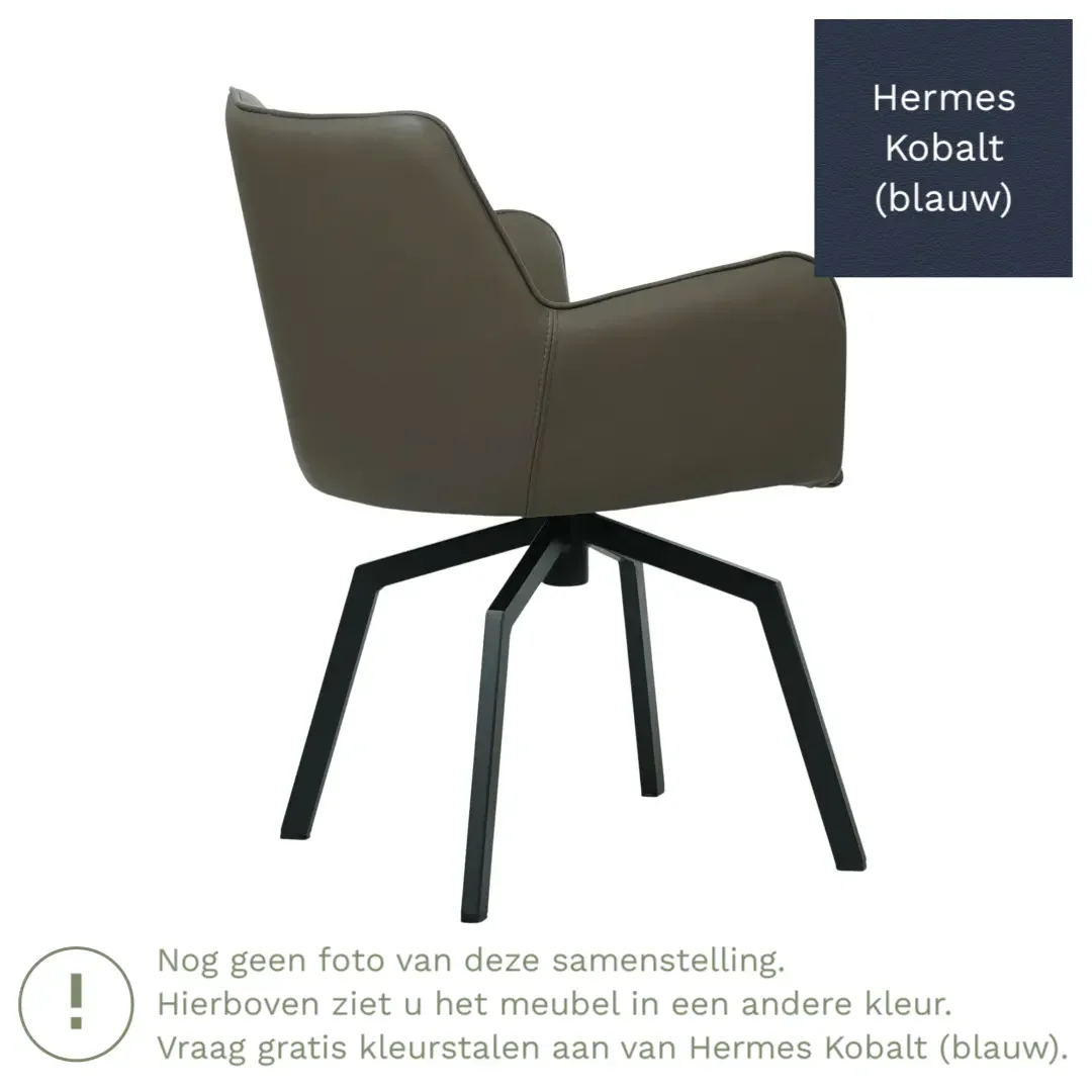 afbeelding van Leren draaibare eetkamerstoel Jazz - Hermes Kobalt (blauw) - Spinpoot staal vierkant zwart
