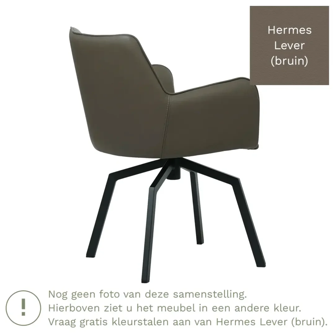 afbeelding van Leren draaibare eetkamerstoel Jazz - Hermes Lever (bruin) - Spinpoot staal vierkant zwart