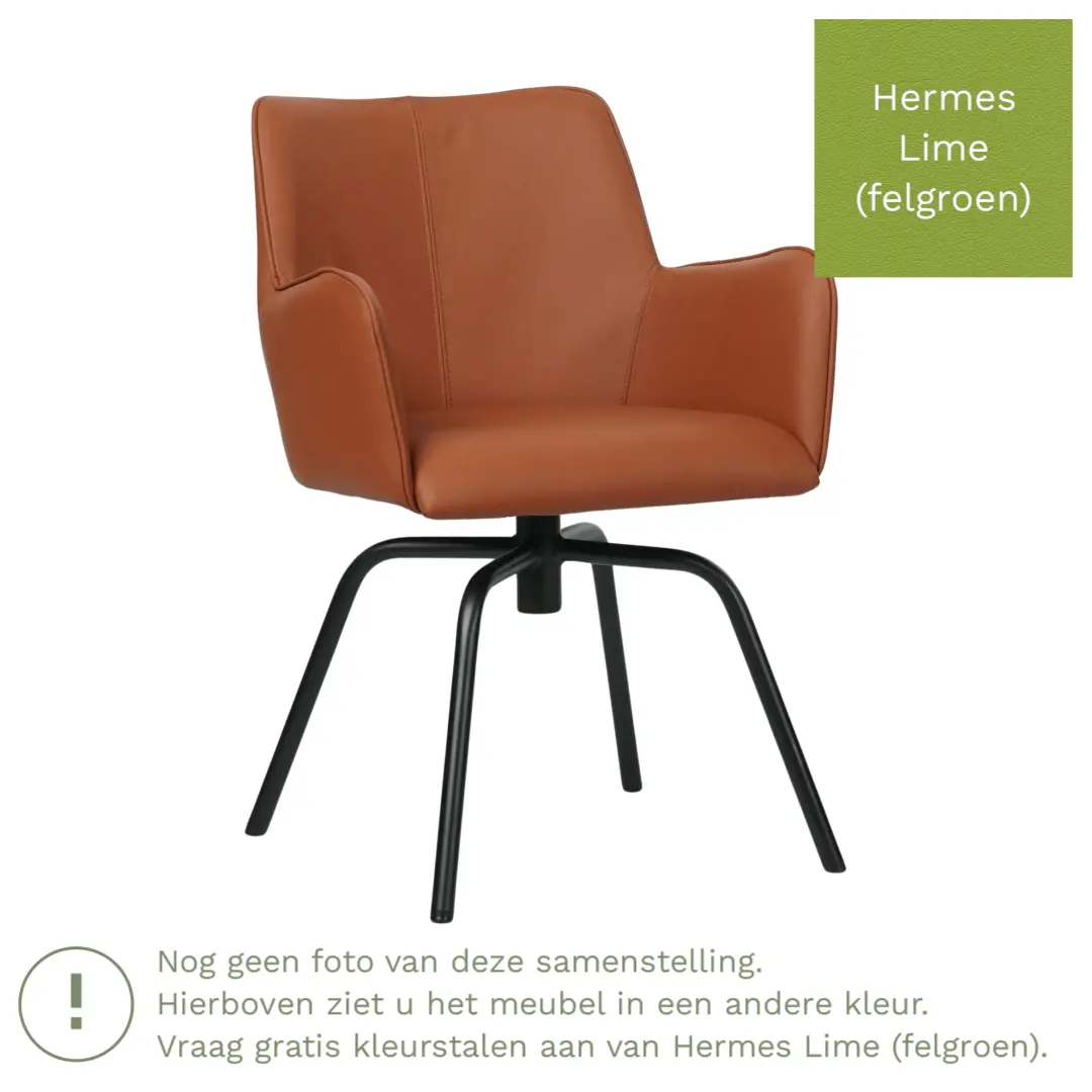 afbeelding van Leren draaibare eetkamerstoel Jazz - Hermes Lime (felgroen) - Spinpoot staal rond zwart