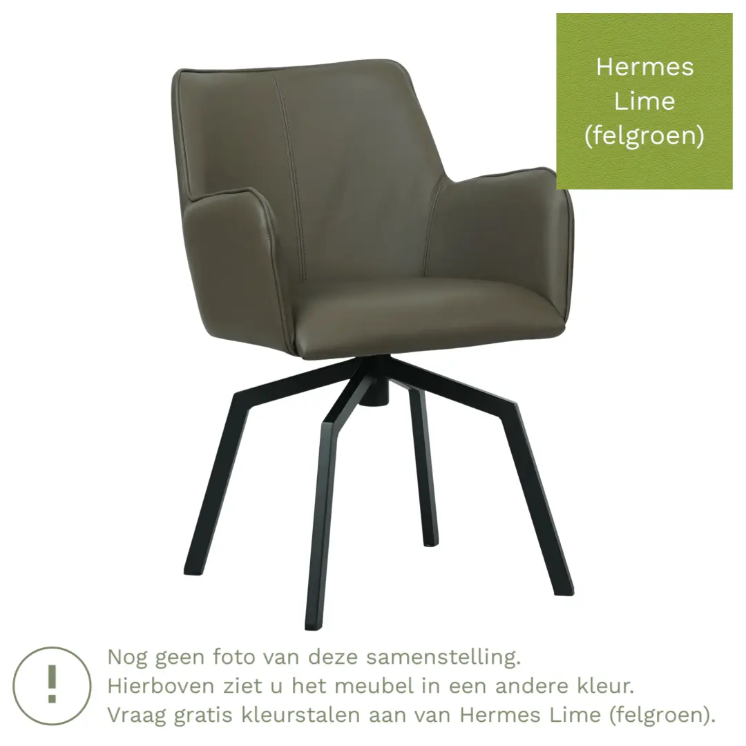 afbeelding van Leren draaibare eetkamerstoel Jazz - Hermes Lime (felgroen) - Spinpoot staal vierkant zwart