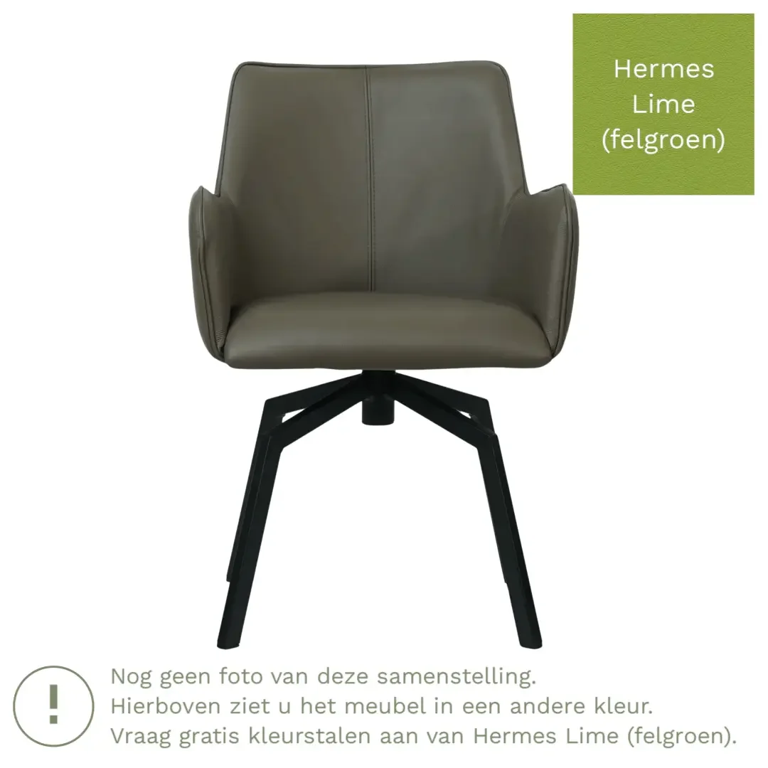 afbeelding van Leren draaibare eetkamerstoel Jazz - Hermes Lime (felgroen) - Spinpoot staal vierkant zwart
