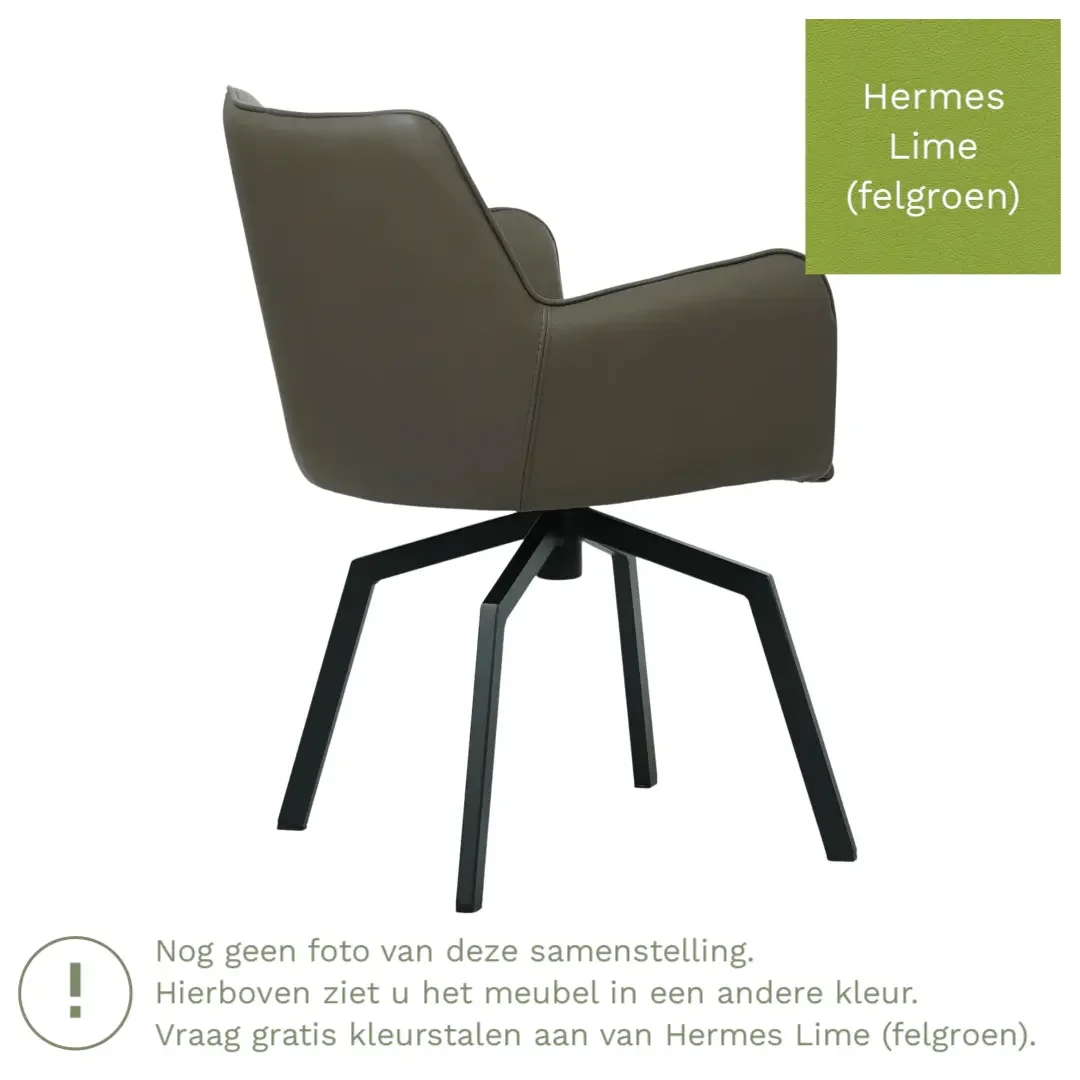 afbeelding van Leren draaibare eetkamerstoel Jazz - Hermes Lime (felgroen) - Spinpoot staal vierkant zwart