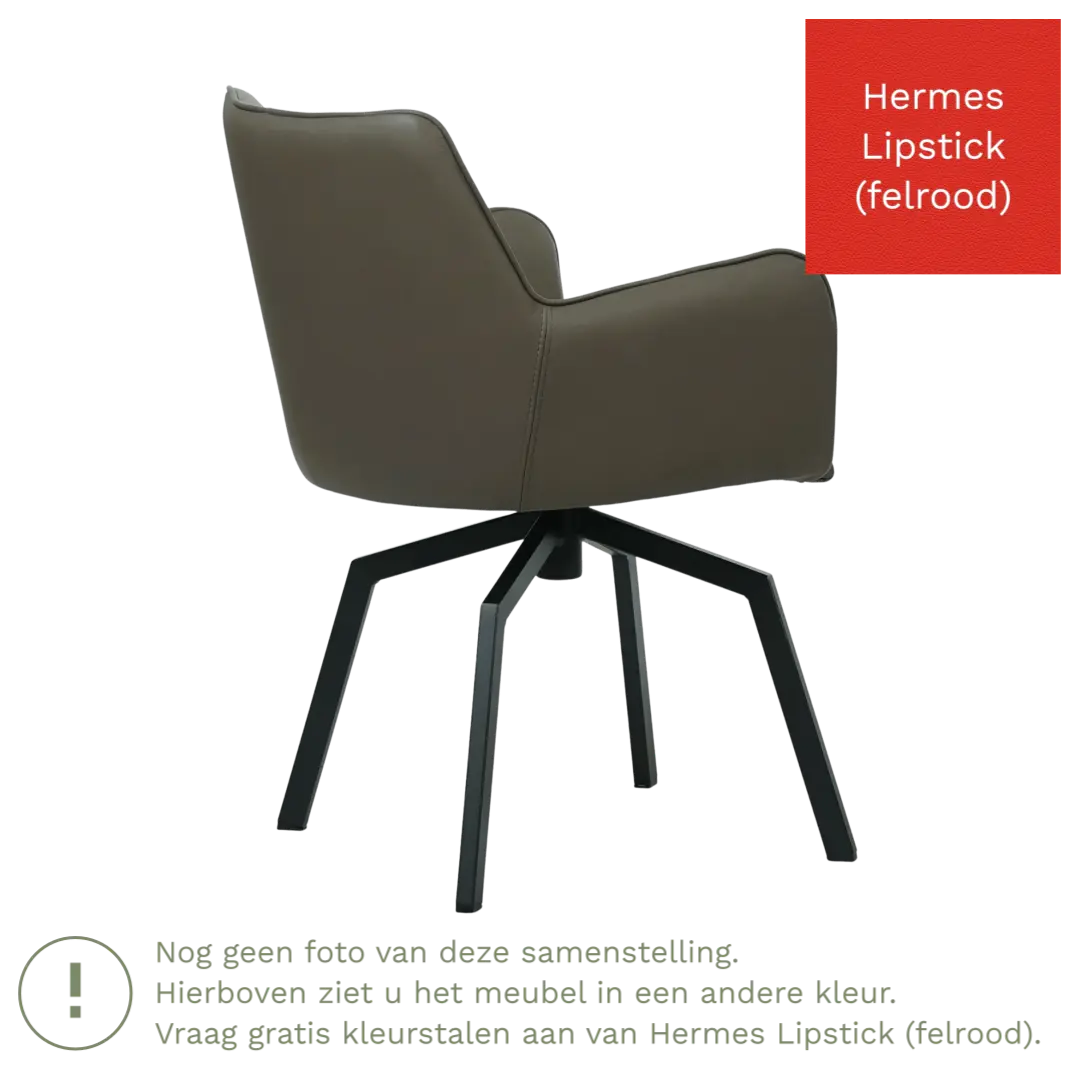 afbeelding van Leren draaibare eetkamerstoel Jazz - Hermes Lipstick (felrood) - Spinpoot staal vierkant zwart