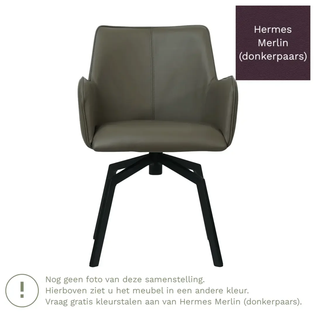afbeelding van Leren draaibare eetkamerstoel Jazz - Hermes Merlin (donkerpaars) - Spinpoot staal vierkant zwart