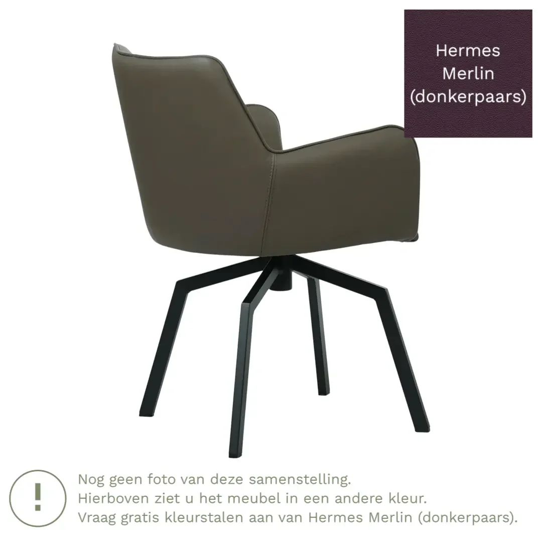 afbeelding van Leren draaibare eetkamerstoel Jazz - Hermes Merlin (donkerpaars) - Spinpoot staal vierkant zwart