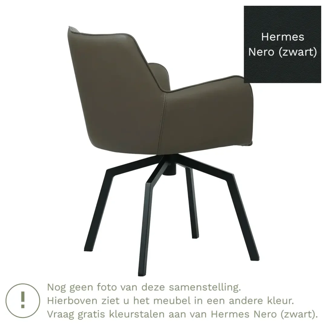 afbeelding van Leren draaibare eetkamerstoel Jazz - Hermes Nero (zwart) - Spinpoot staal vierkant zwart