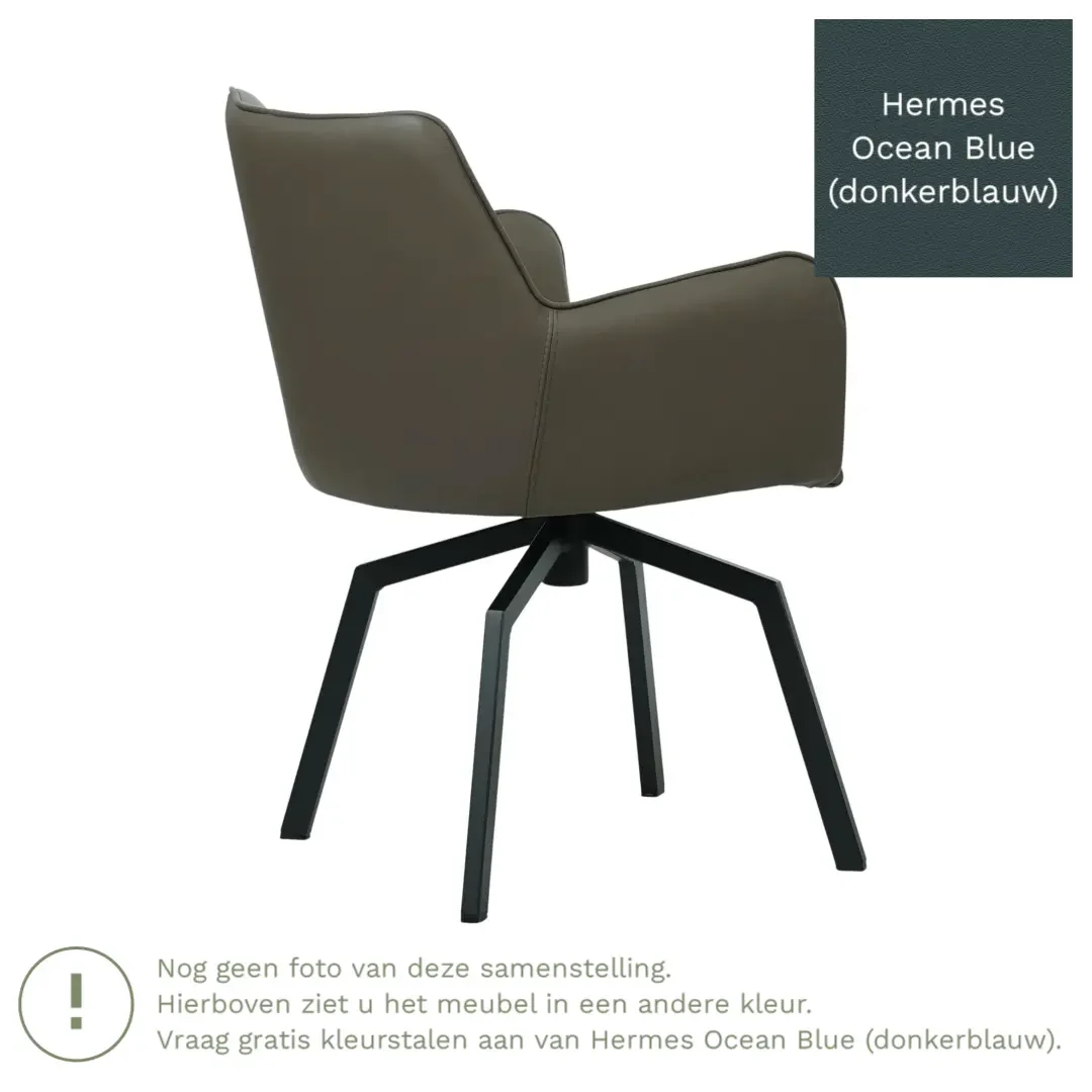 afbeelding van Leren draaibare eetkamerstoel Jazz - Hermes Ocean Blue (donkerblauw) - Spinpoot staal vierkant zwart
