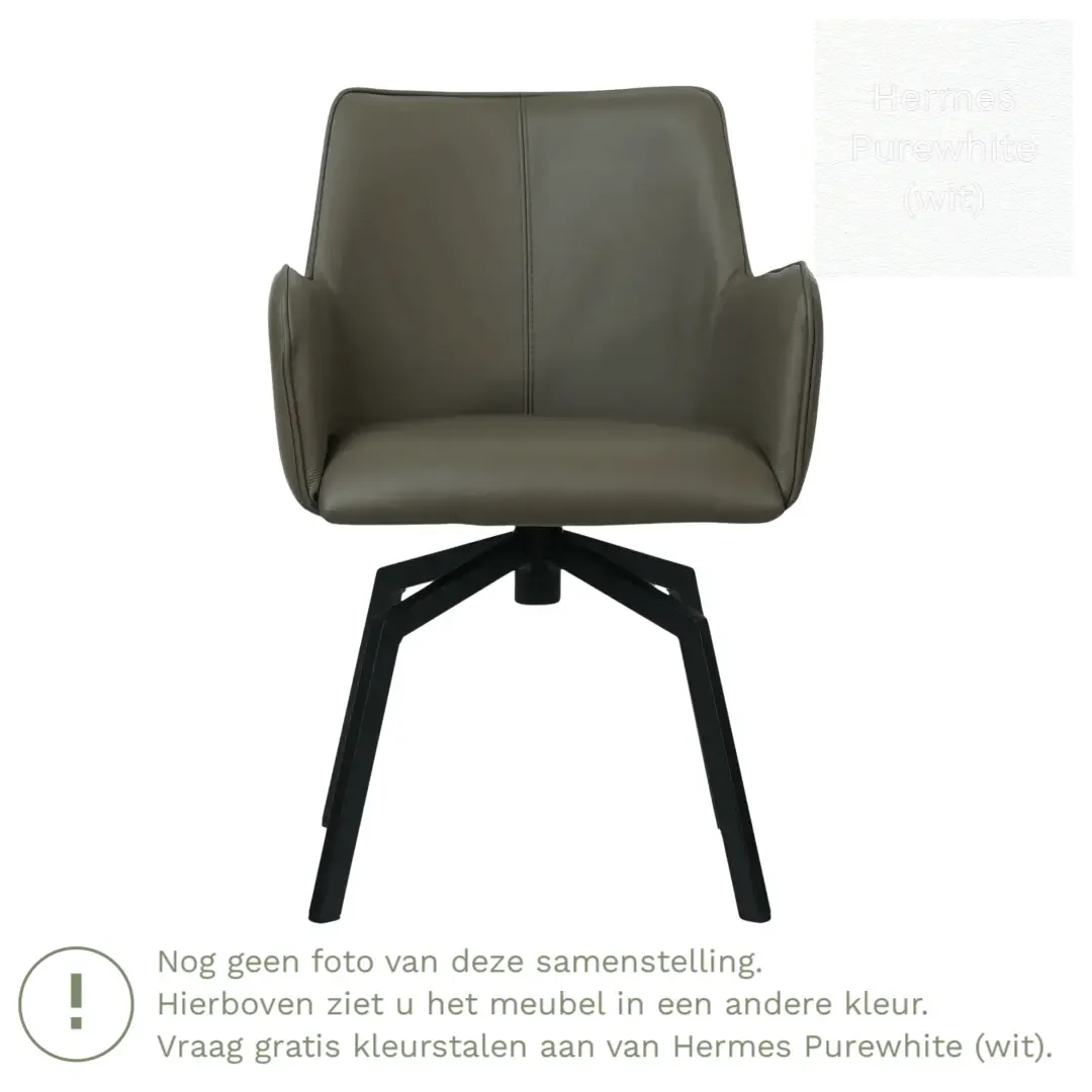 afbeelding van Leren draaibare eetkamerstoel Jazz - Hermes Purewhite (wit) - Spinpoot staal vierkant zwart