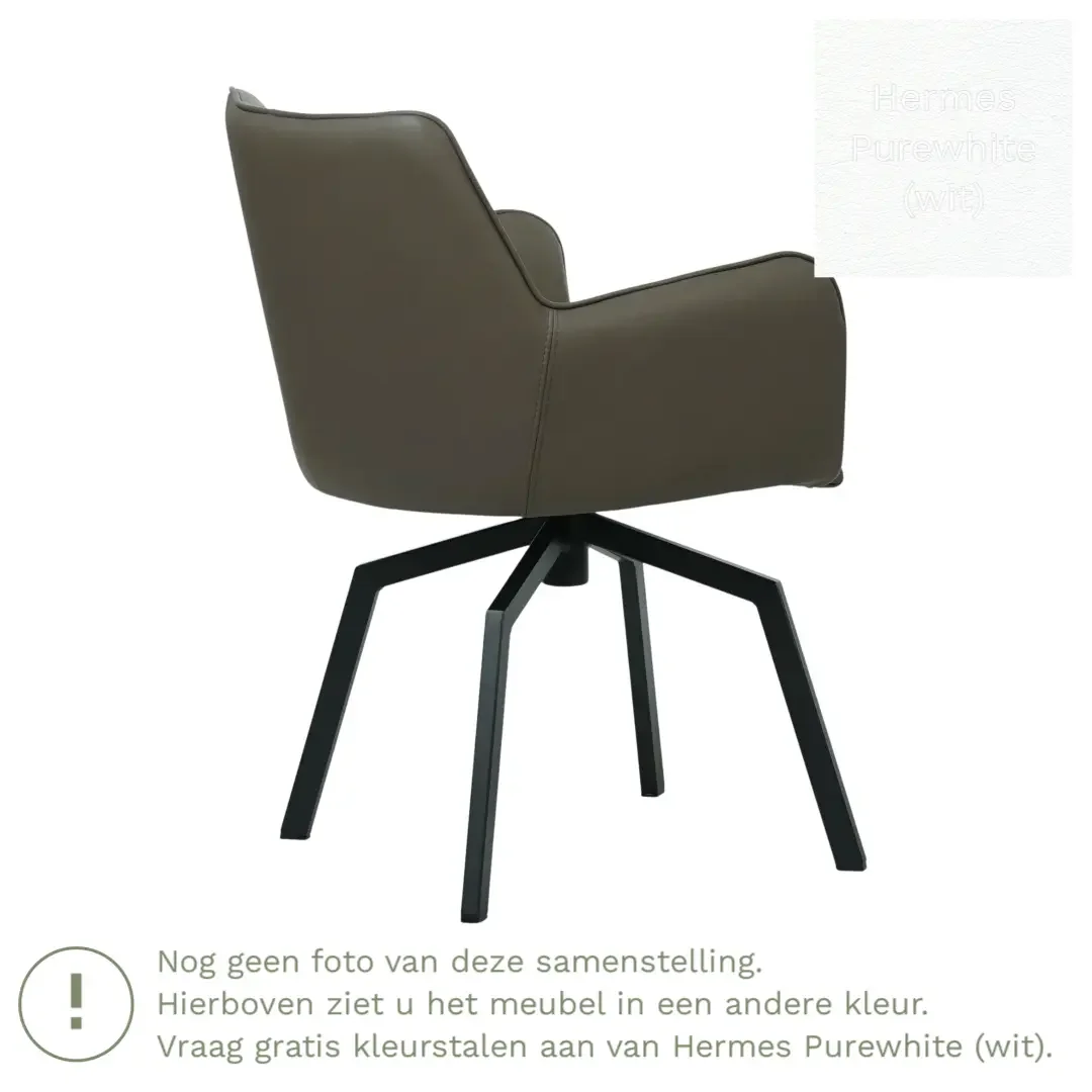 afbeelding van Leren draaibare eetkamerstoel Jazz - Hermes Purewhite (wit) - Spinpoot staal vierkant zwart