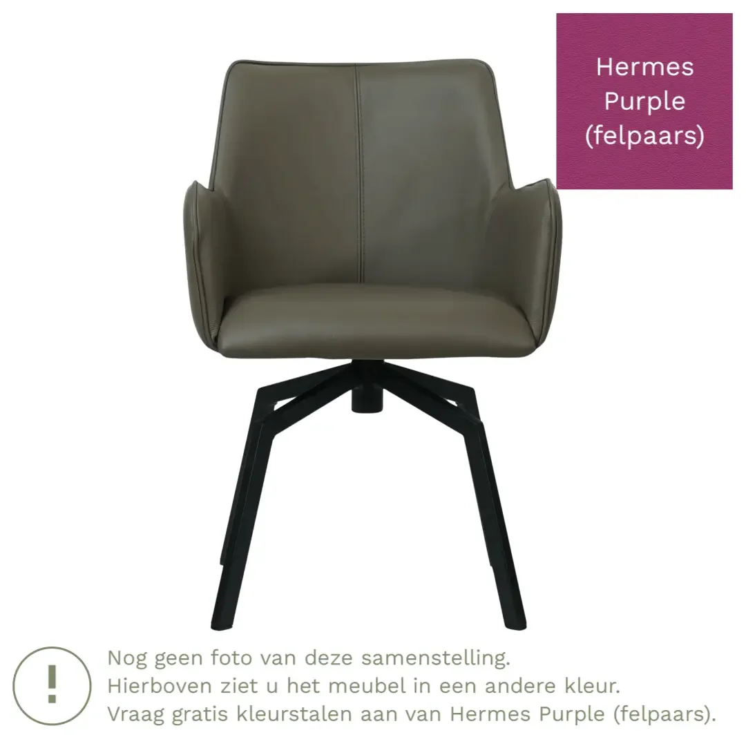 afbeelding van Leren draaibare eetkamerstoel Jazz - Hermes Purple (felpaars) - Spinpoot staal vierkant zwart