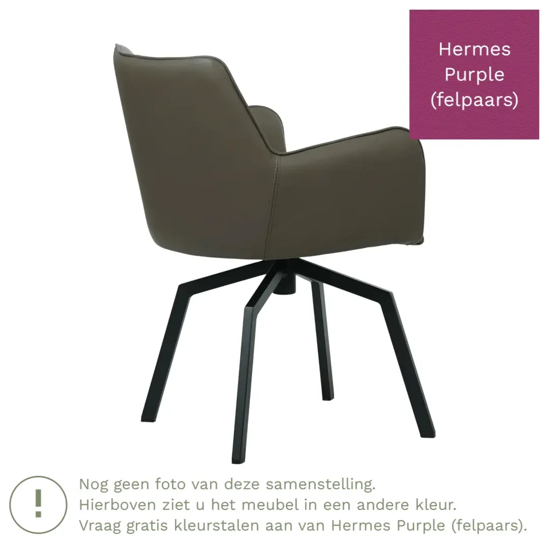 afbeelding van Leren draaibare eetkamerstoel Jazz - Hermes Purple (felpaars) - Spinpoot staal vierkant zwart