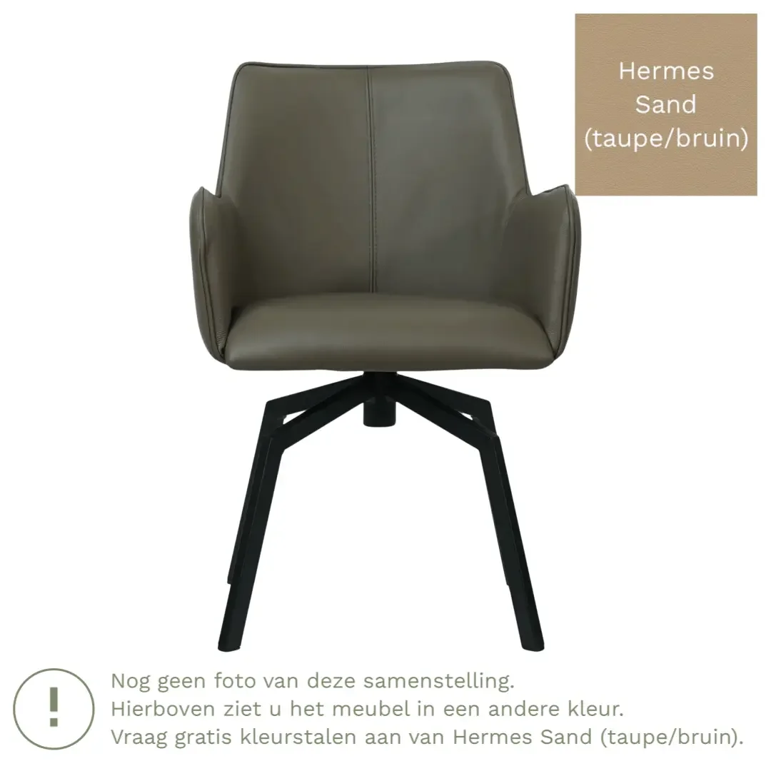 afbeelding van Leren draaibare eetkamerstoel Jazz - Hermes Sand (taupe/bruin) - Spinpoot staal vierkant zwart