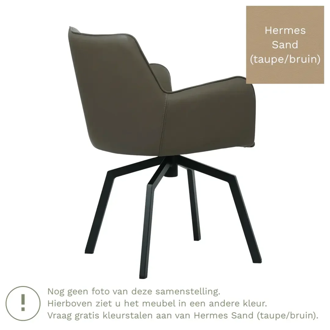afbeelding van Leren draaibare eetkamerstoel Jazz - Hermes Sand (taupe/bruin) - Spinpoot staal vierkant zwart