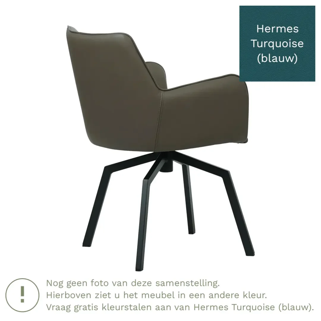 afbeelding van Leren draaibare eetkamerstoel Jazz - Hermes Turquoise (blauw) - Spinpoot staal vierkant zwart