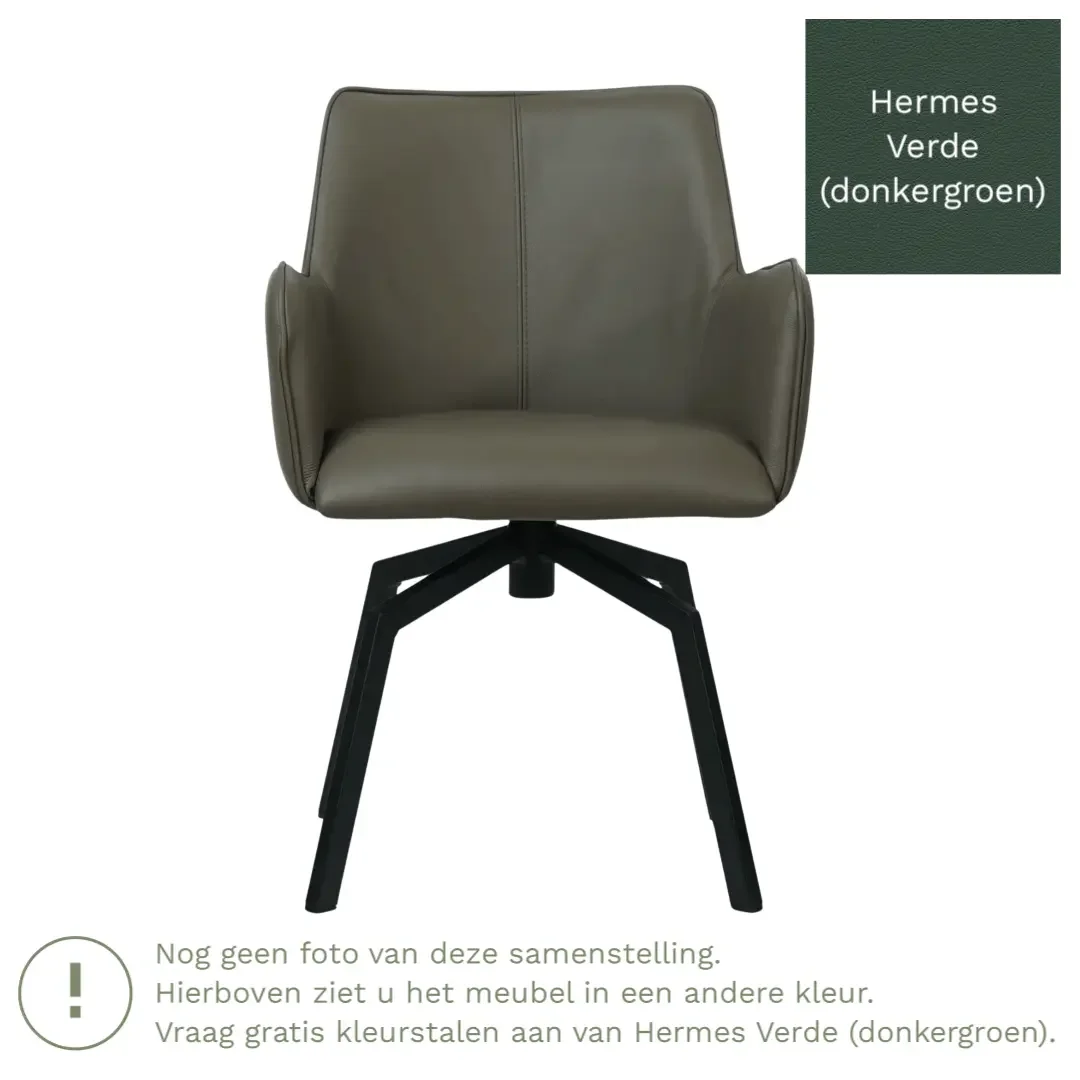 afbeelding van Leren draaibare eetkamerstoel Jazz - Hermes Verde (donkergroen) - Spinpoot staal vierkant zwart