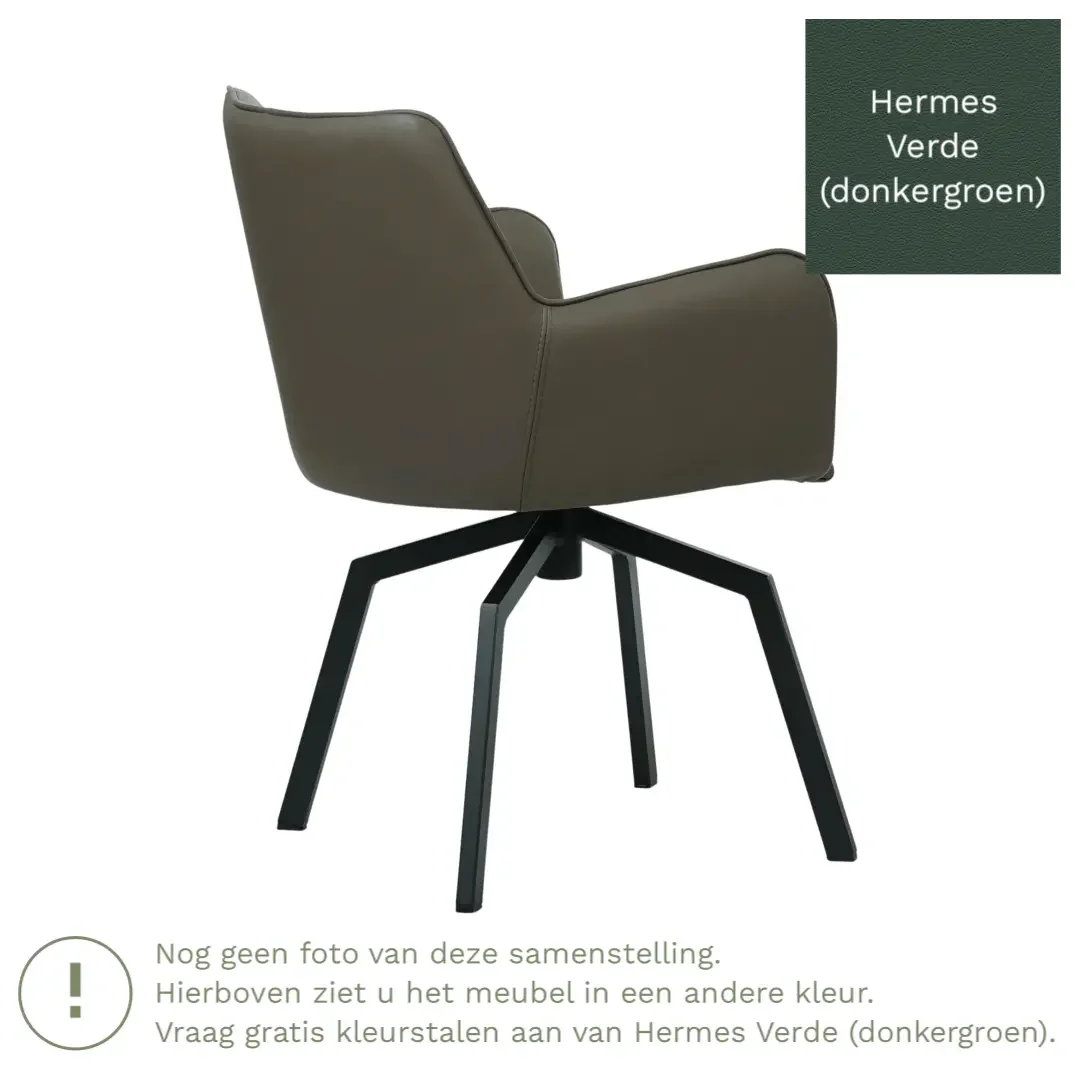 afbeelding van Leren draaibare eetkamerstoel Jazz - Hermes Verde (donkergroen) - Spinpoot staal vierkant zwart