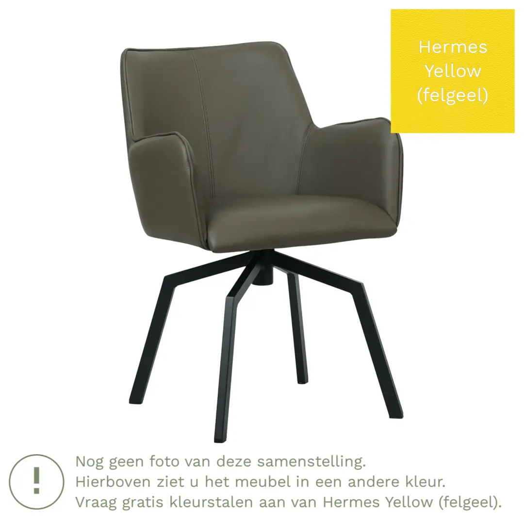 afbeelding van Leren draaibare eetkamerstoel Jazz - Hermes Yellow (felgeel) - Spinpoot staal vierkant zwart