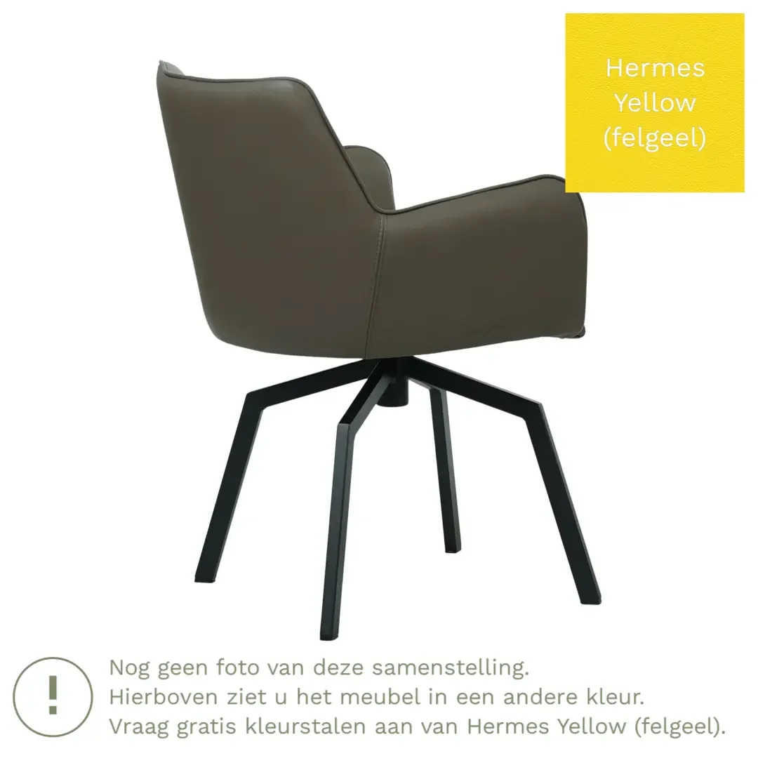 afbeelding van Leren draaibare eetkamerstoel Jazz - Hermes Yellow (felgeel) - Spinpoot staal vierkant zwart