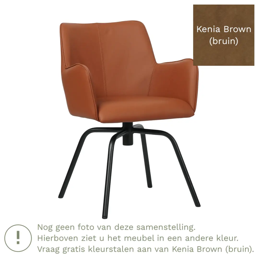 afbeelding van Leren draaibare eetkamerstoel Jazz - Kenia Brown (bruin) - Spinpoot staal rond zwart