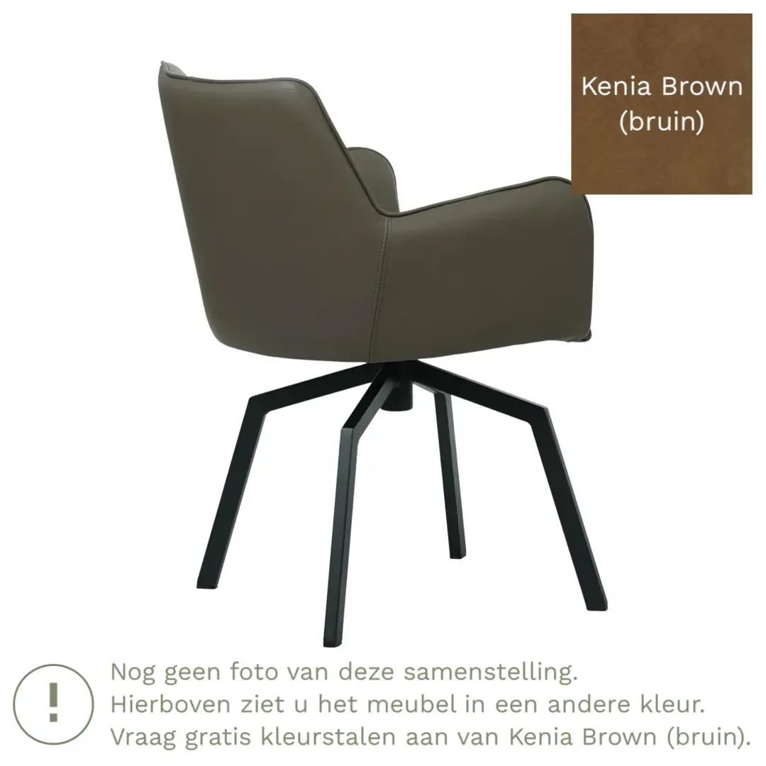 afbeelding van Leren draaibare eetkamerstoel Jazz - Kenia Brown (bruin) - Spinpoot staal vierkant zwart