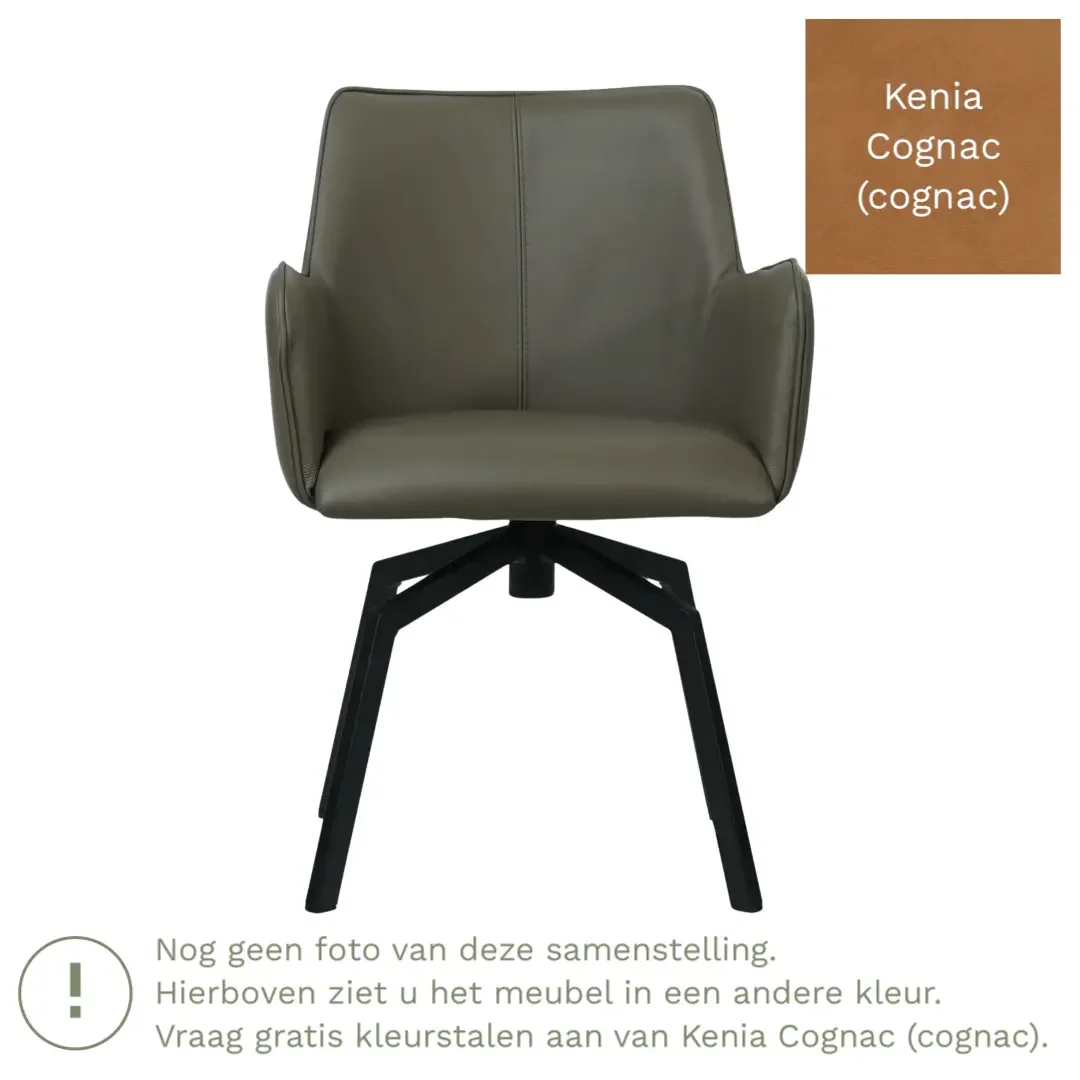 afbeelding van Leren draaibare eetkamerstoel Jazz - Kenia Cognac (cognac) - Spinpoot staal vierkant zwart