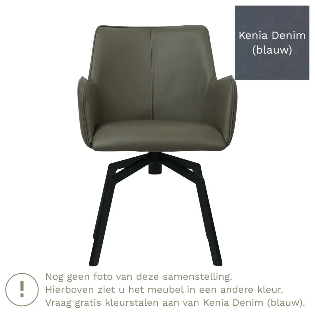 afbeelding van Leren draaibare eetkamerstoel Jazz - Kenia Denim (blauw) - Spinpoot staal vierkant zwart