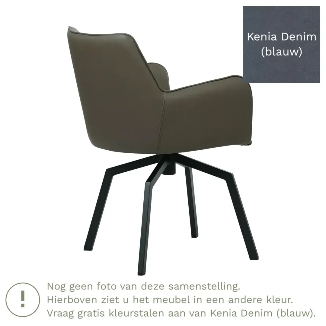 afbeelding van Leren draaibare eetkamerstoel Jazz - Kenia Denim (blauw) - Spinpoot staal vierkant zwart