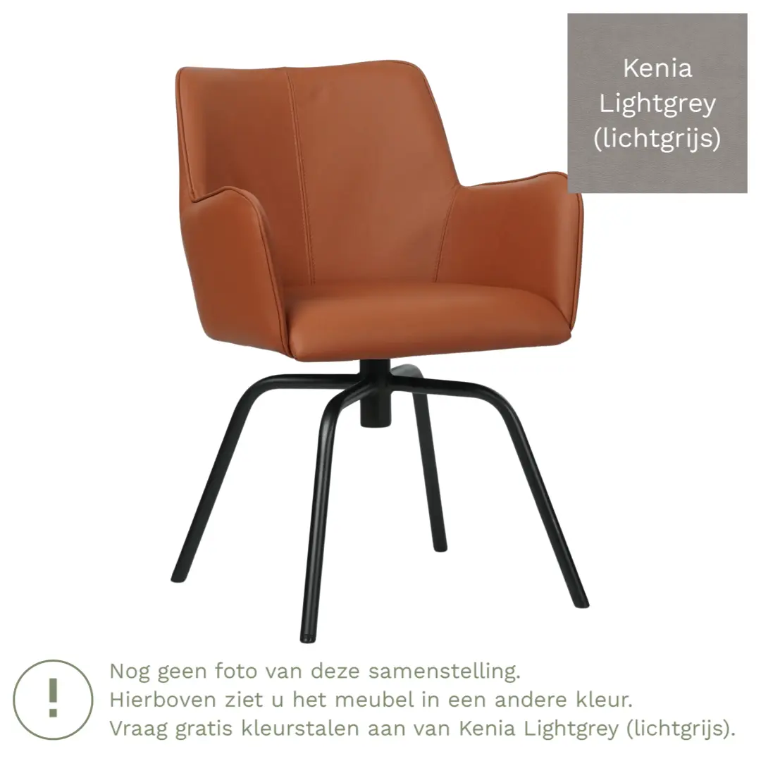 afbeelding van Leren draaibare eetkamerstoel Jazz - Kenia Lightgrey (lichtgrijs) - Spinpoot staal rond zwart
