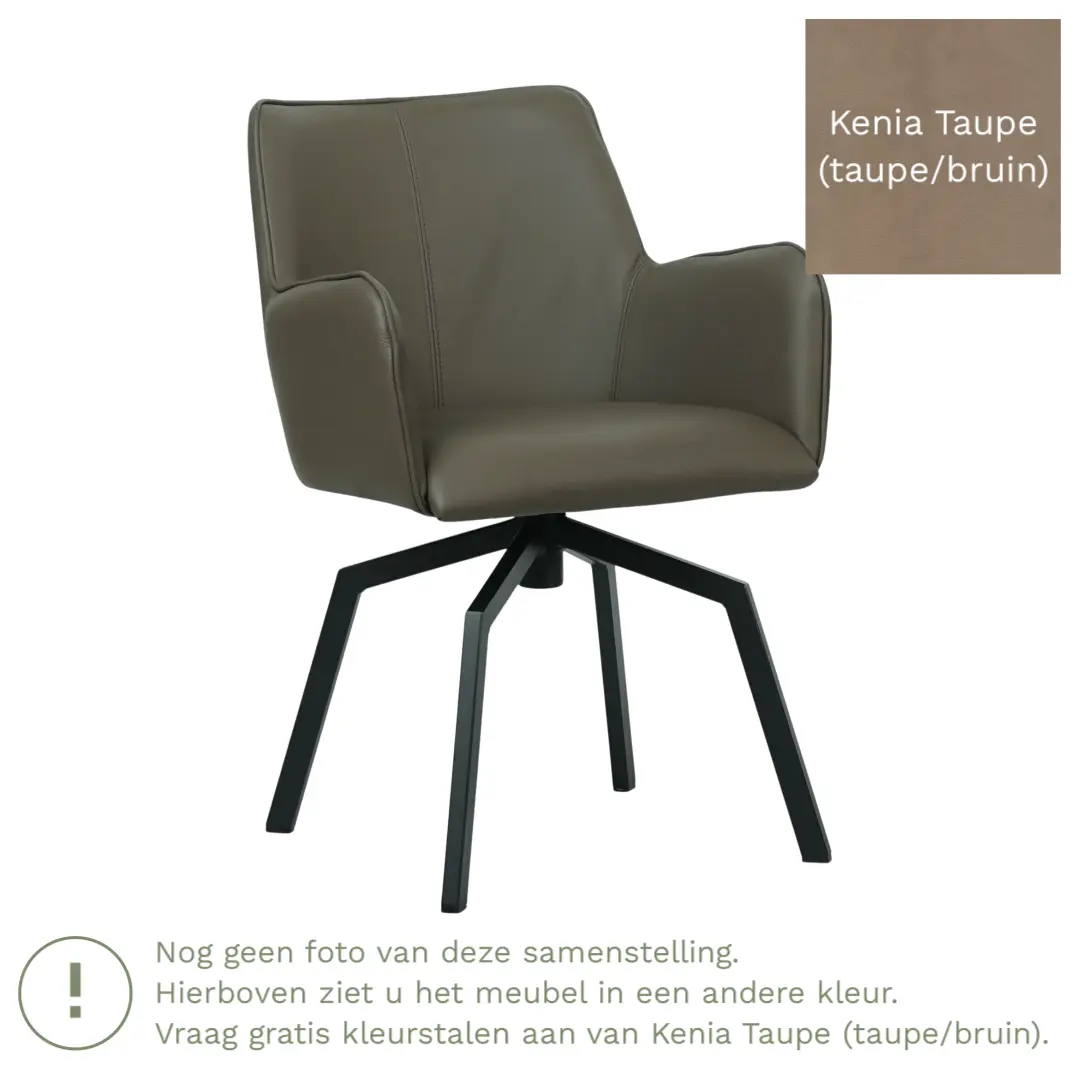 afbeelding van Leren draaibare eetkamerstoel Jazz - Kenia Taupe (taupe/bruin) - Spinpoot staal vierkant zwart
