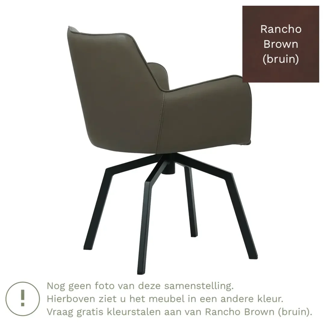 afbeelding van Leren draaibare eetkamerstoel Jazz - Rancho Brown (bruin) - Spinpoot staal vierkant zwart