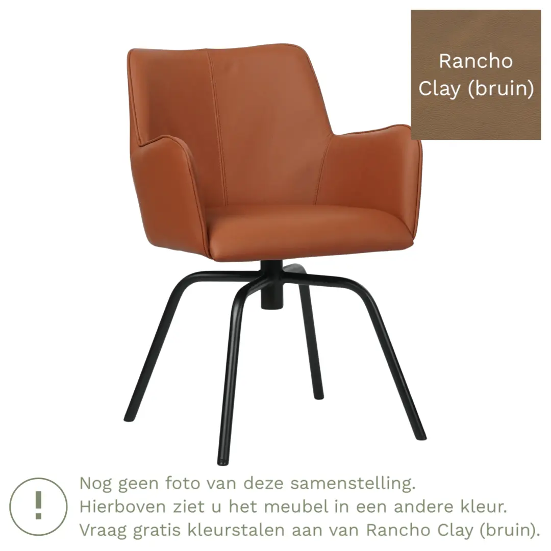 afbeelding van Leren draaibare eetkamerstoel Jazz - Rancho Clay (bruin) - Spinpoot staal rond zwart