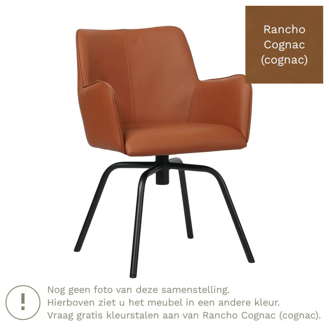 afbeelding van Leren draaibare eetkamerstoel Jazz - Rancho Cognac (cognac) - Spinpoot staal rond zwart