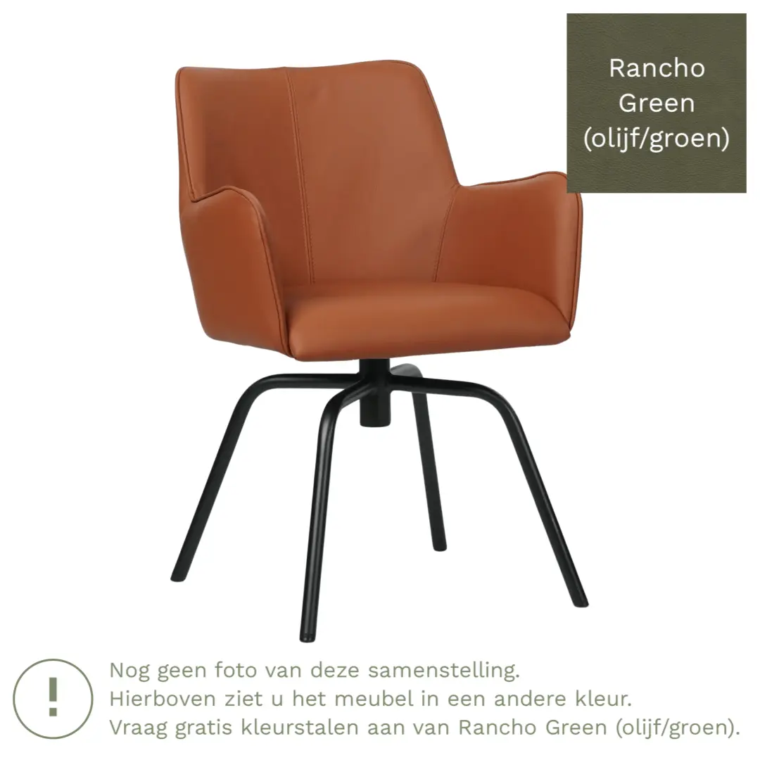 afbeelding van Leren draaibare eetkamerstoel Jazz - Rancho Green (olijf/groen) - Spinpoot staal rond zwart