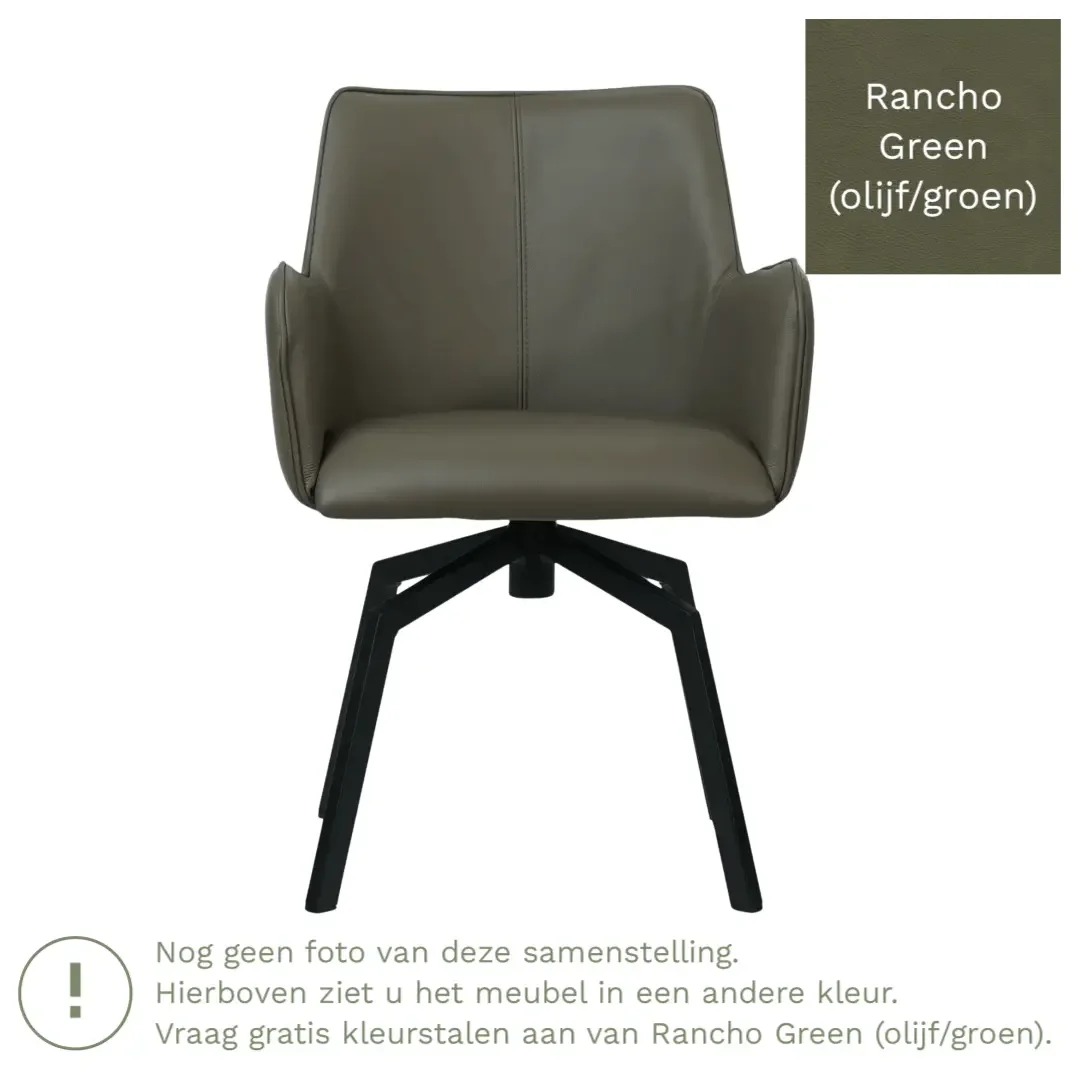 afbeelding van Leren draaibare eetkamerstoel Jazz - Rancho Green (olijf/groen) - Spinpoot staal vierkant zwart