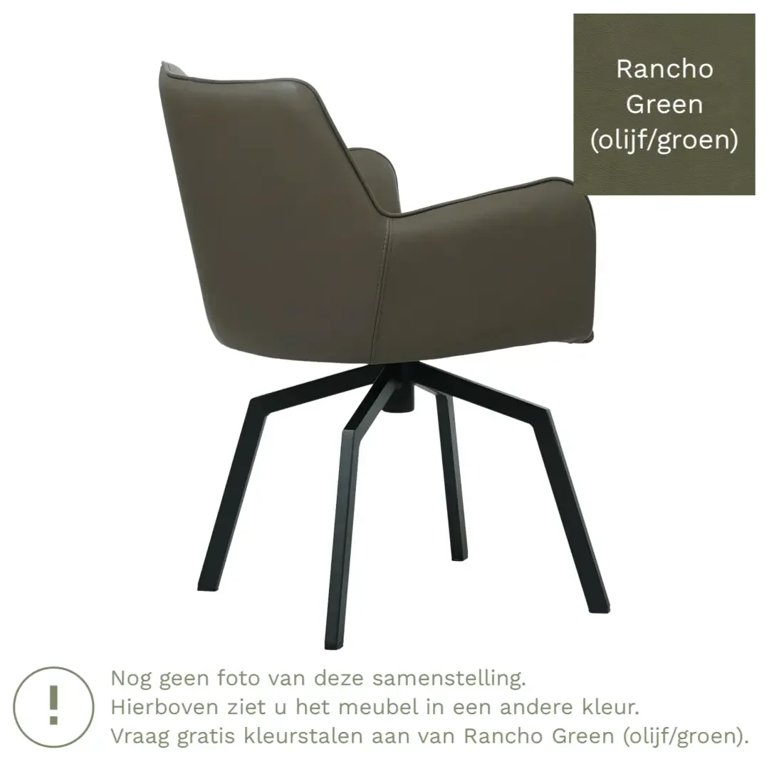 afbeelding van Leren draaibare eetkamerstoel Jazz - Rancho Green (olijf/groen) - Spinpoot staal vierkant zwart