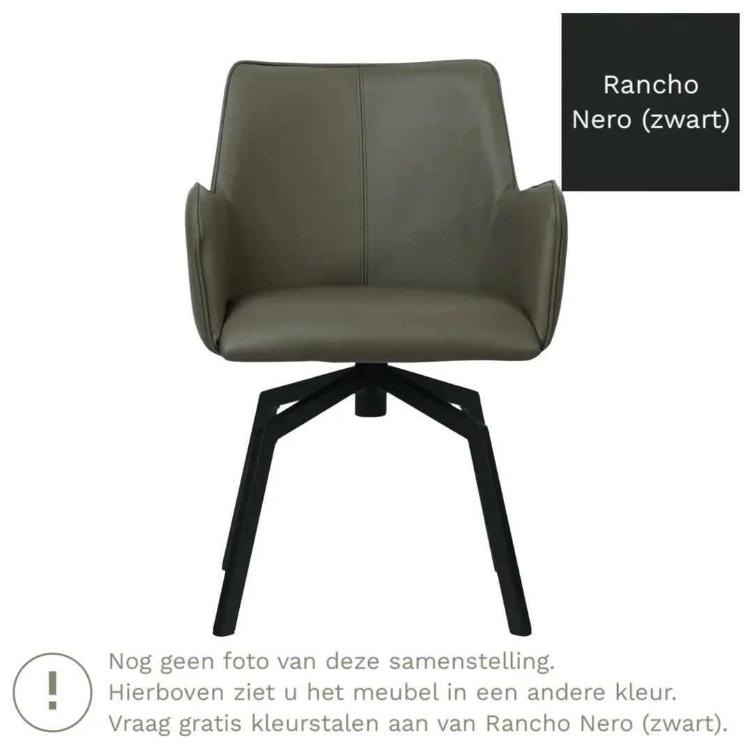 afbeelding van Leren draaibare eetkamerstoel Jazz - Rancho Nero (zwart) - Spinpoot staal vierkant zwart