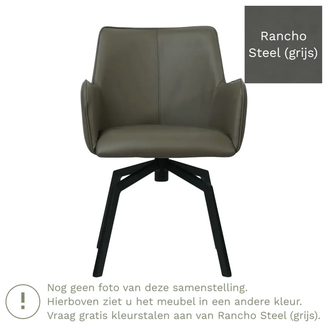 afbeelding van Leren draaibare eetkamerstoel Jazz - Rancho Steel (grijs) - Spinpoot staal vierkant zwart
