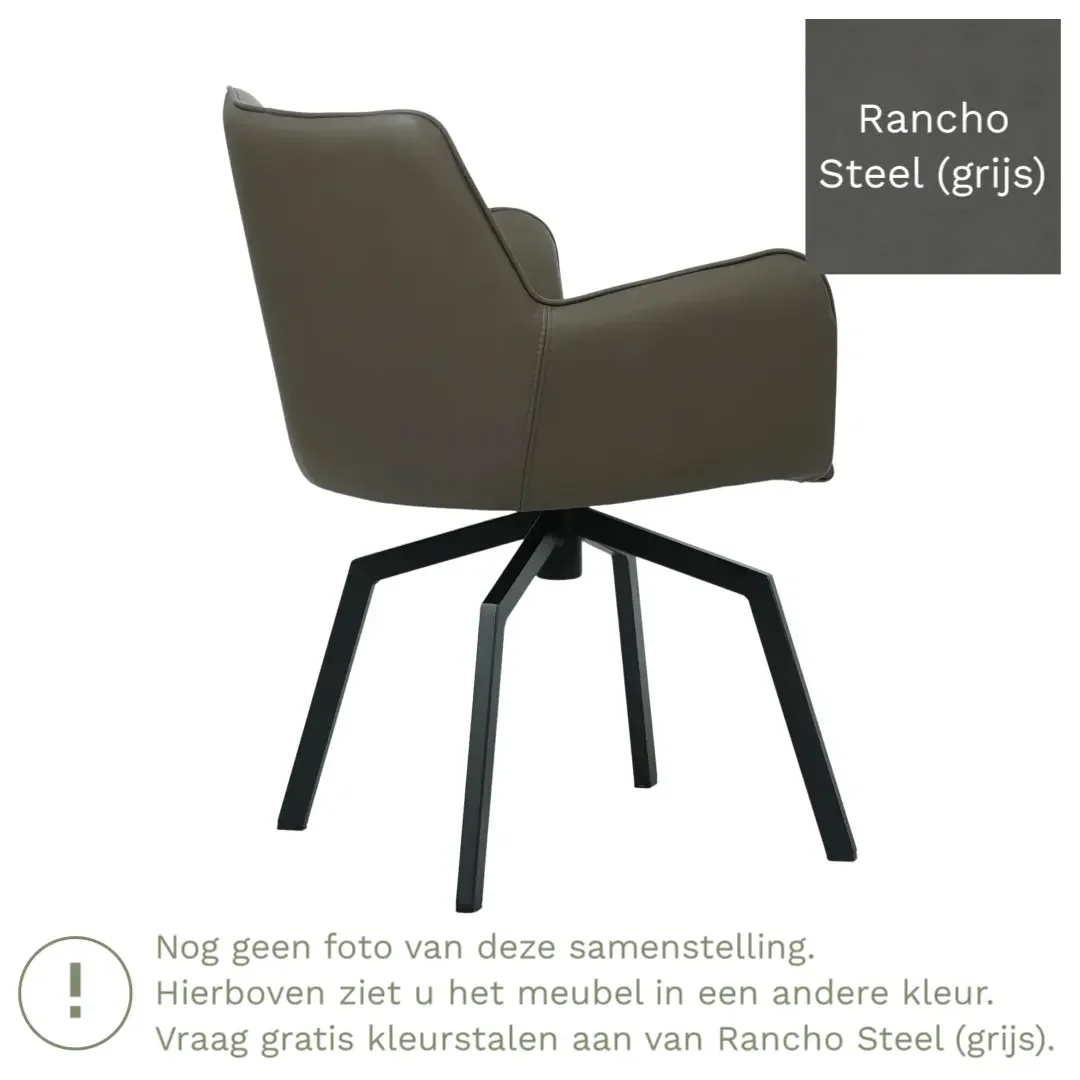 afbeelding van Leren draaibare eetkamerstoel Jazz - Rancho Steel (grijs) - Spinpoot staal vierkant zwart